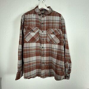 Pendleton Mens Long Sleeve Button-Up Plaid Flannel Shirt Large Brown Pockets
